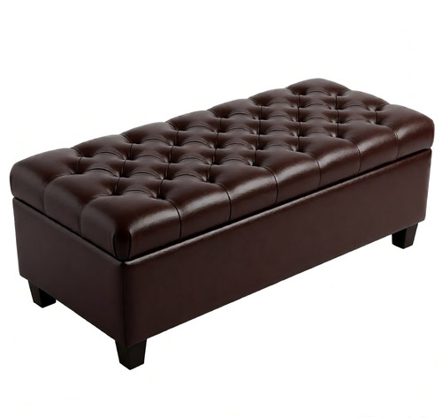 Faux leather storage ottoman - leather,